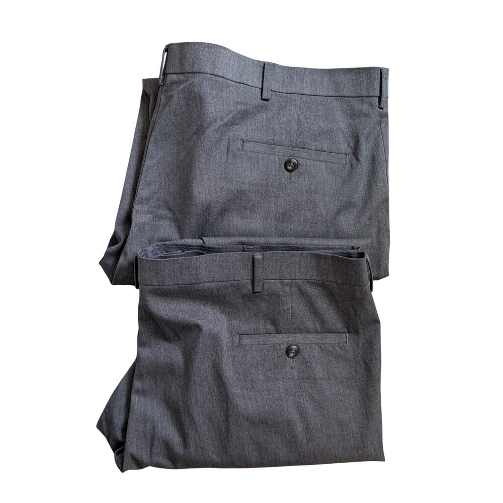 Set of 2 Haggar Mens Size 42 x 30 Premium No Iron Dress Pants Gray Straight Leg